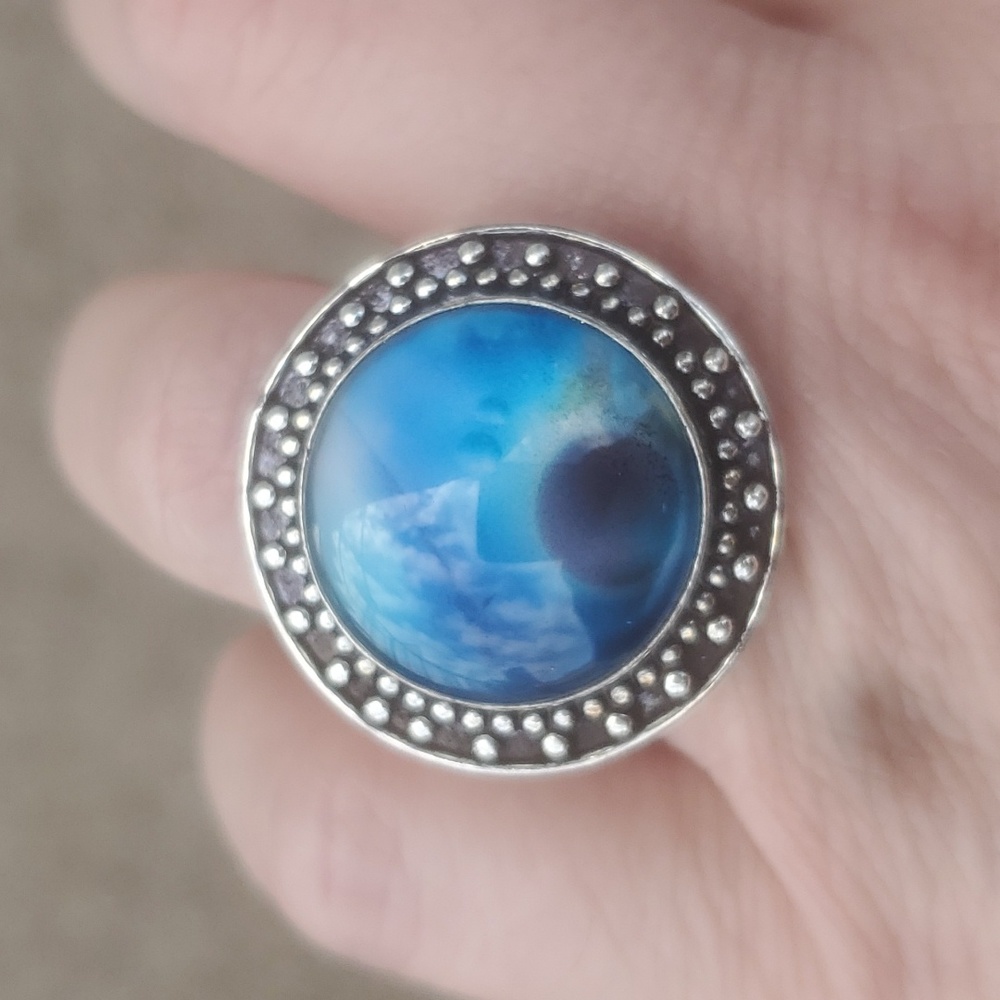 New Galaxy Celestial, Abstract, Hypnotic, Optical Illusion Silver Ring.